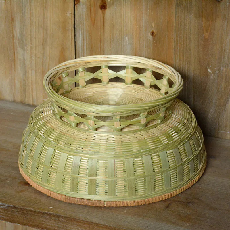 Handmade bamboo storage basket set showing three different sizes including deepening basket