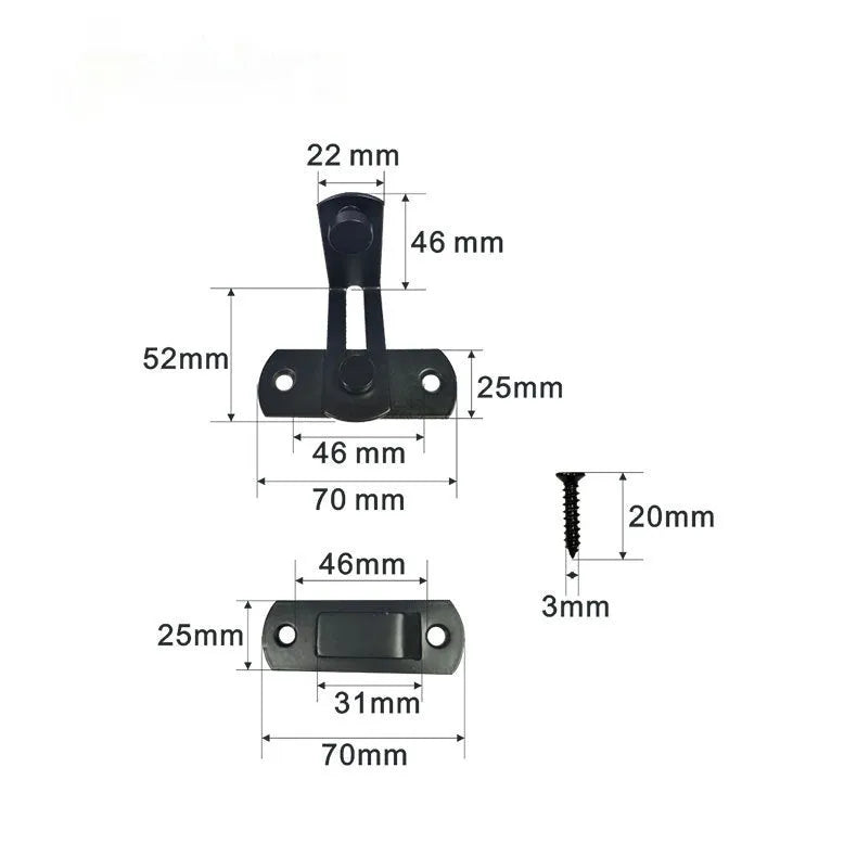 Sliding door hasp lock with black carbon steel 90-degree latch and stainless steel body