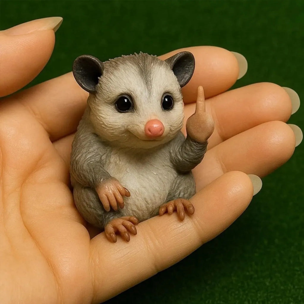 Mini resin animal doll making a middle finger gesture, shown in dog, cat, elephant, frog, highland cattle, mouse, and turtle styles.