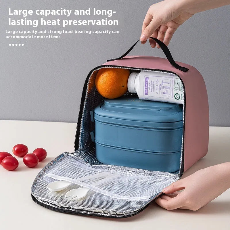 Textured cloth insulated lunch box bag in bento handbag design with heat preservation function