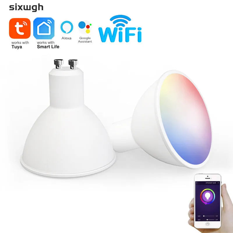 GU10 smart LED spotlight with RGBCCT colours and WiFi connectivity for voice control