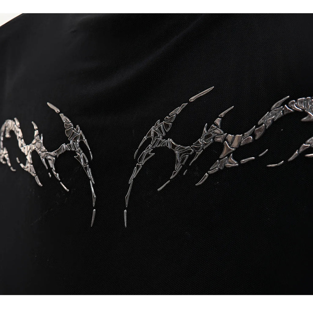 Black slim fit long sleeve niche mesh shirt for men on a white background