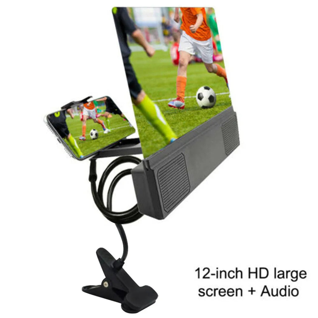12-inch foldable mobile phone screen amplifier with built-in speakers and adjustable gooseneck
