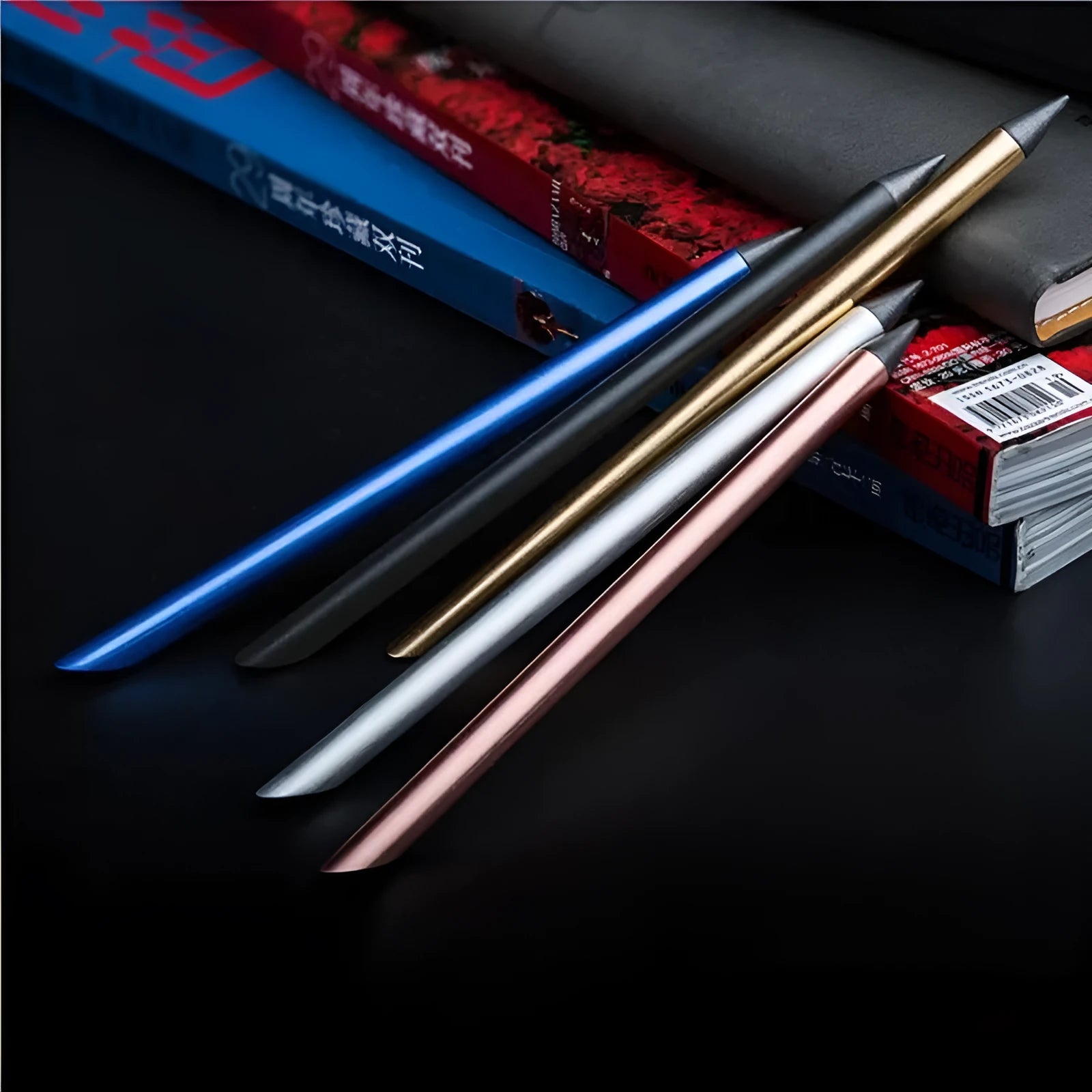 Inkless metal pen with alloy nib in silver, gold, rose gold, black or blue colour options