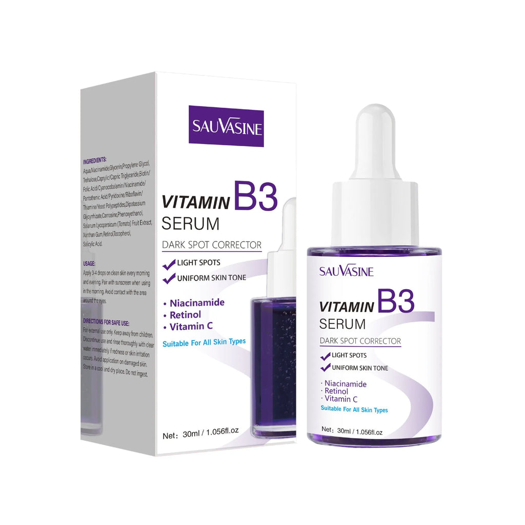 30ml Vitamin B3 facial essence bottle with dropper applicator for universal skin types