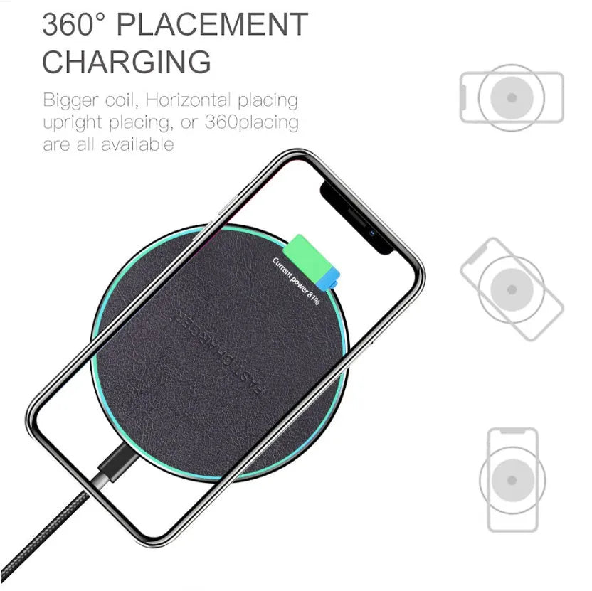 Black Qi wireless charger for iPhone 11 with 10W fast charging capability