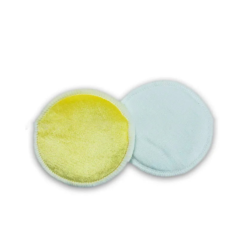 Set of red and blue velvet makeup remover pads with cotton mesh storage bag