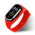 Smart bracelet and earphone combo in black, blue, or red with a 1-inch screen and silicone wristband