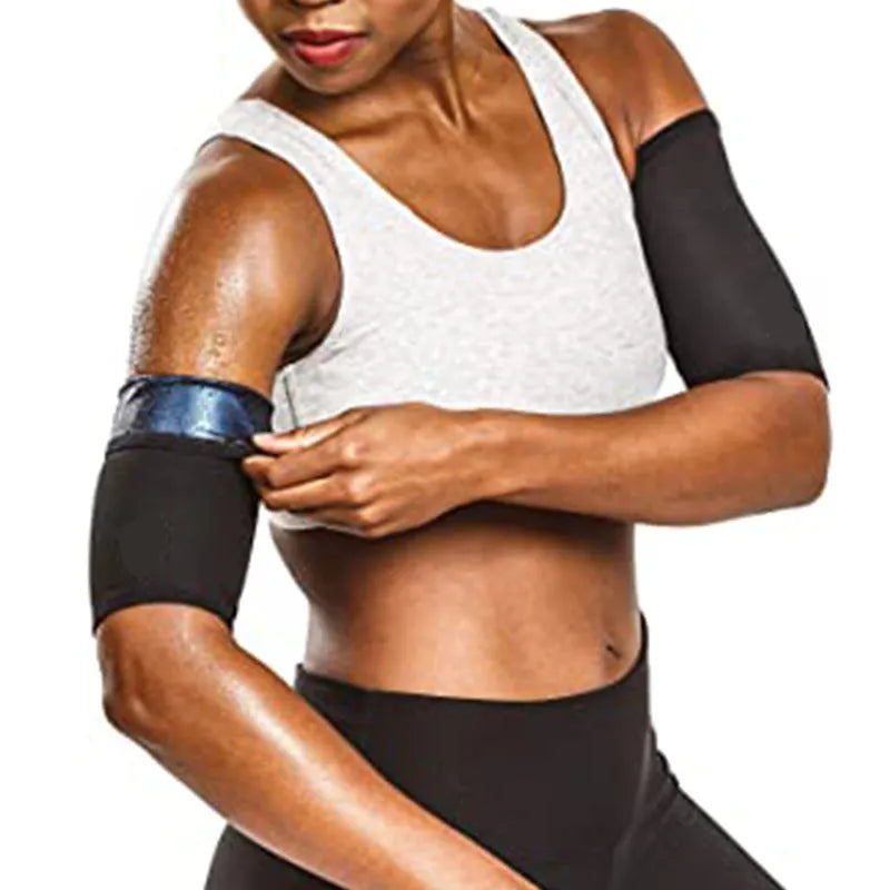 Blue and silver sports arm band sweatband with binding band, shown in various size options.