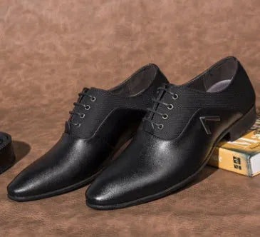Men's black Oxford business shoes with PU leather upper and rubber sole