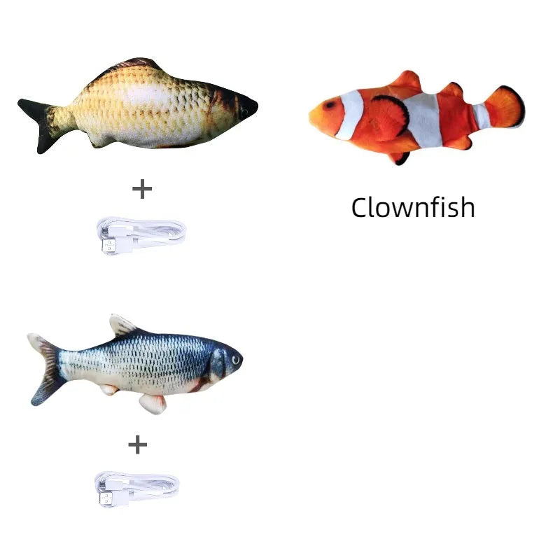 30cm electronic jumping fish cat toy with USB cable in multicolour fish designs