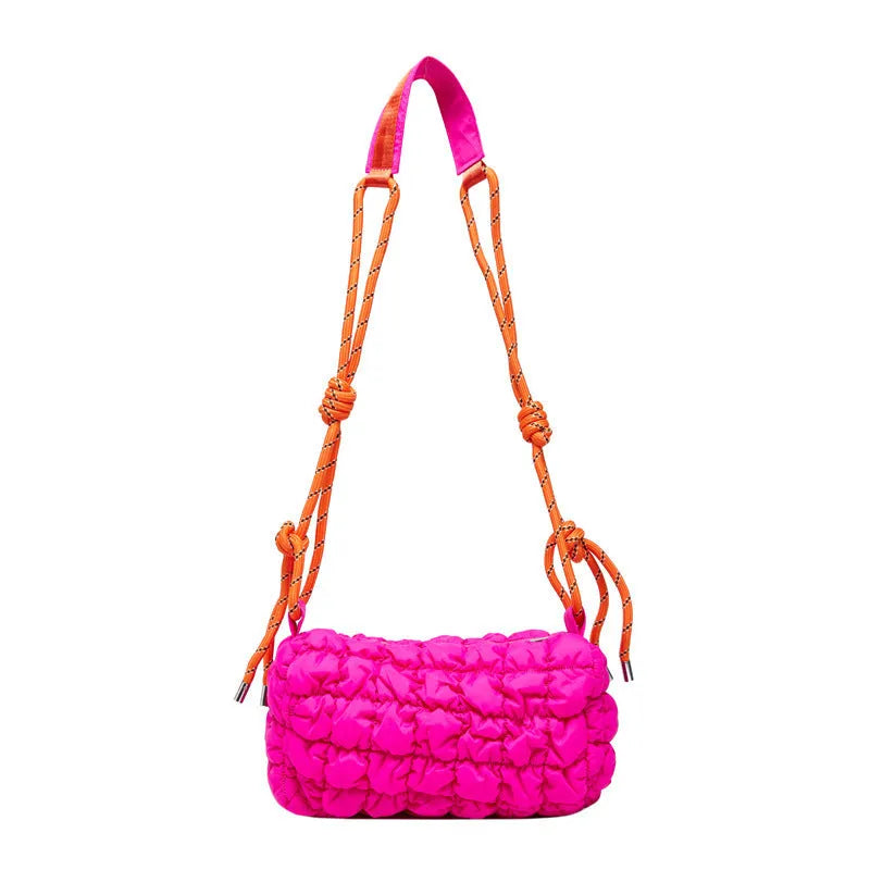 Women's lightweight nylon messenger bag in pillow shape with crossbody strap