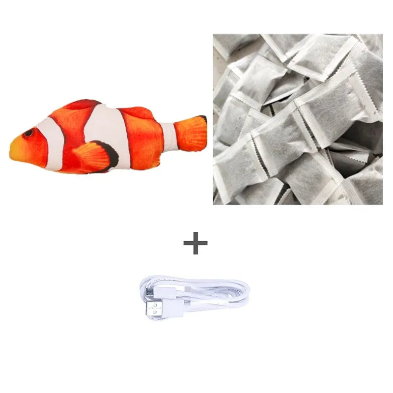 30cm electronic jumping fish cat toy with USB cable in multicolour fish designs