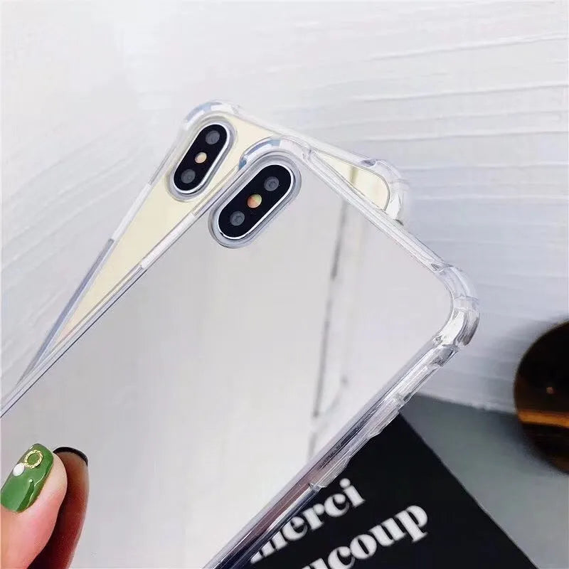 Mirror finish iPhone case in multiple colours showing reflective surface and TPU flexible material