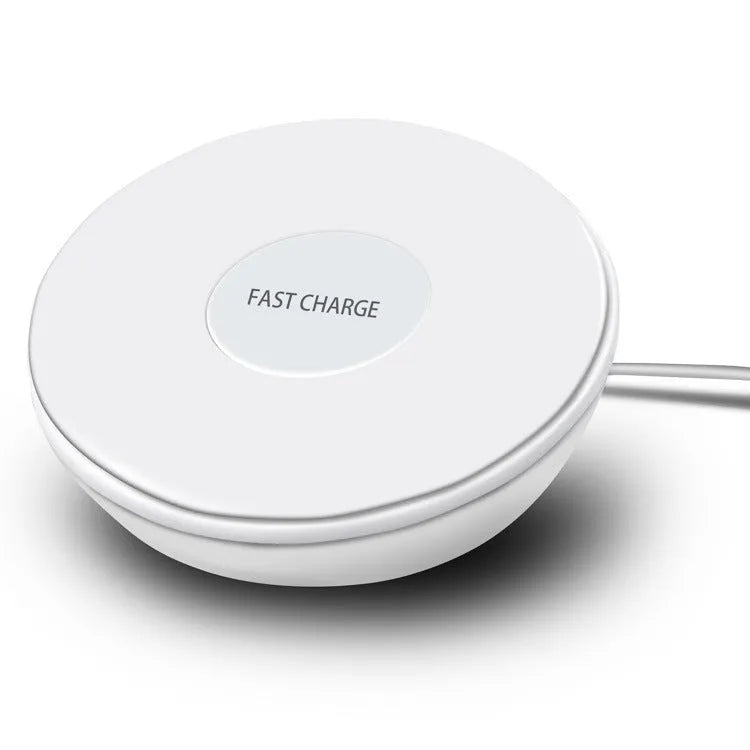 White wireless phone charger with clock display and three control buttons
