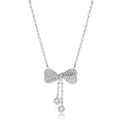 S925 sterling silver bow pendant necklace with O-ring chain in silver colour
