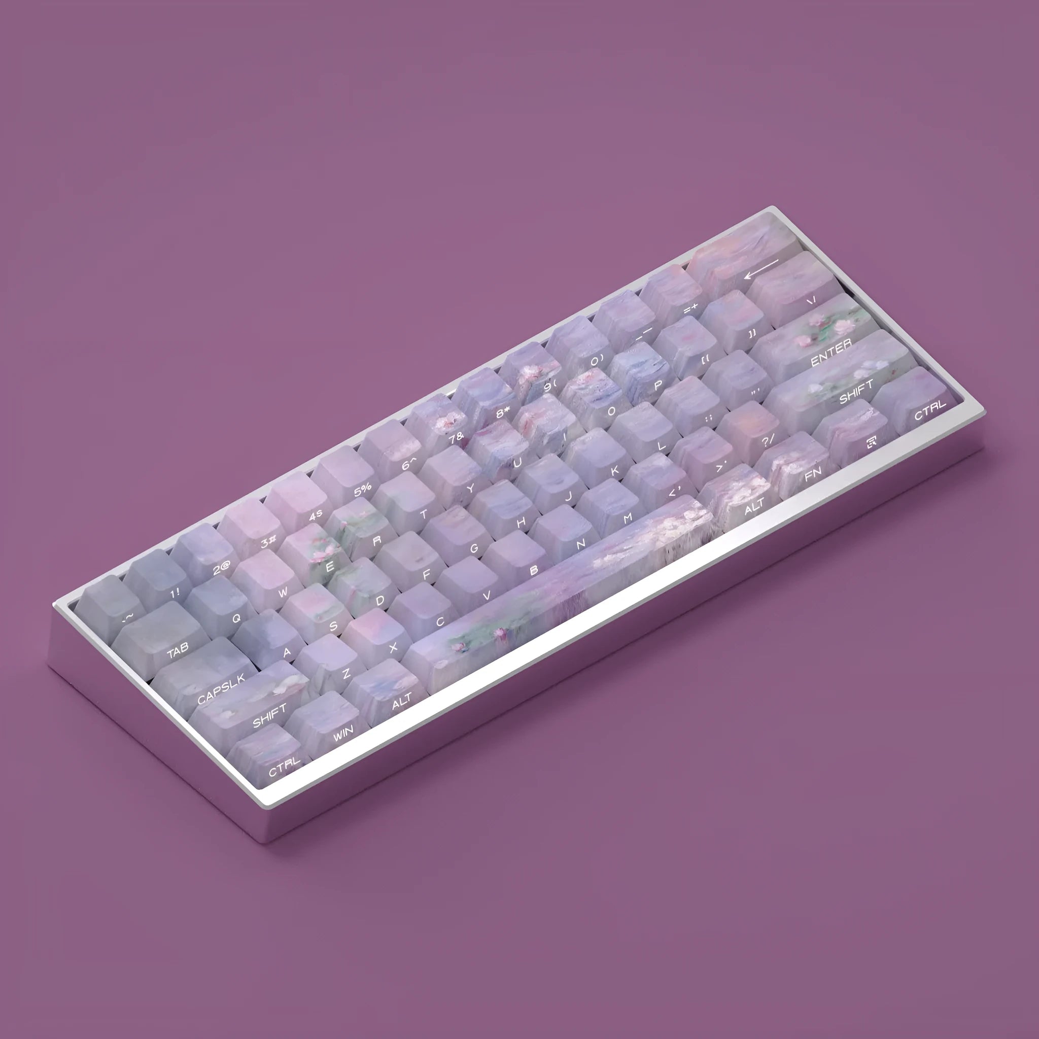 Wenshao sleeping lotus PBT key cap set with side-carved transparent legends, 130 keys for mechanical keyboards