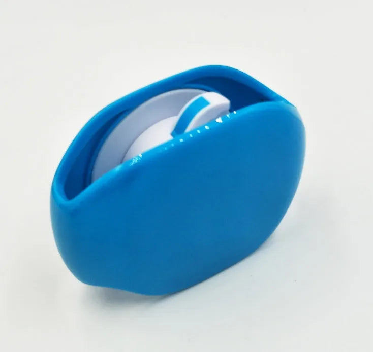 Automatic earphone cable winder retractor in assorted colours on a white background.