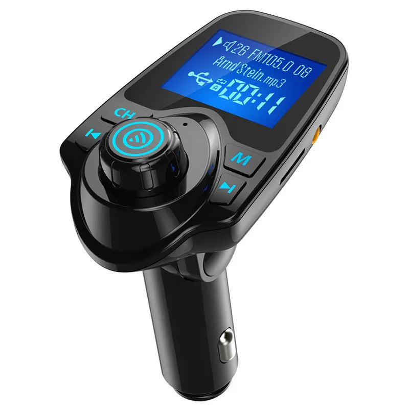 Black G7 Bluetooth FM transmitter and car hands-free kit plugged into a 12V car socket