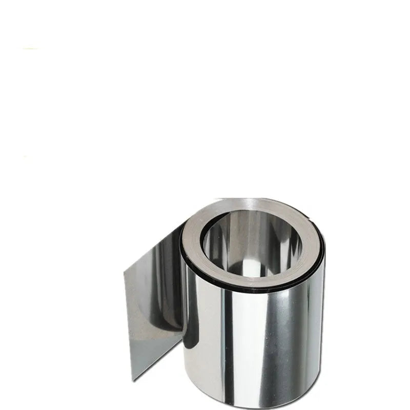 304 stainless steel metal strip showing different thickness options on a workbench