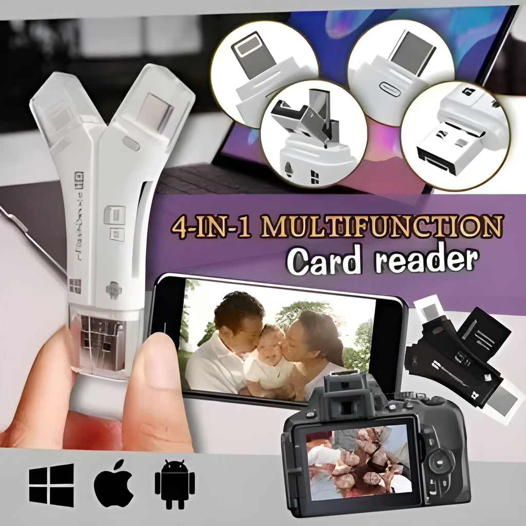 NK908 white 4-in-1 card reader for Apple iPhone Android and PC with SD and Micro SD slots