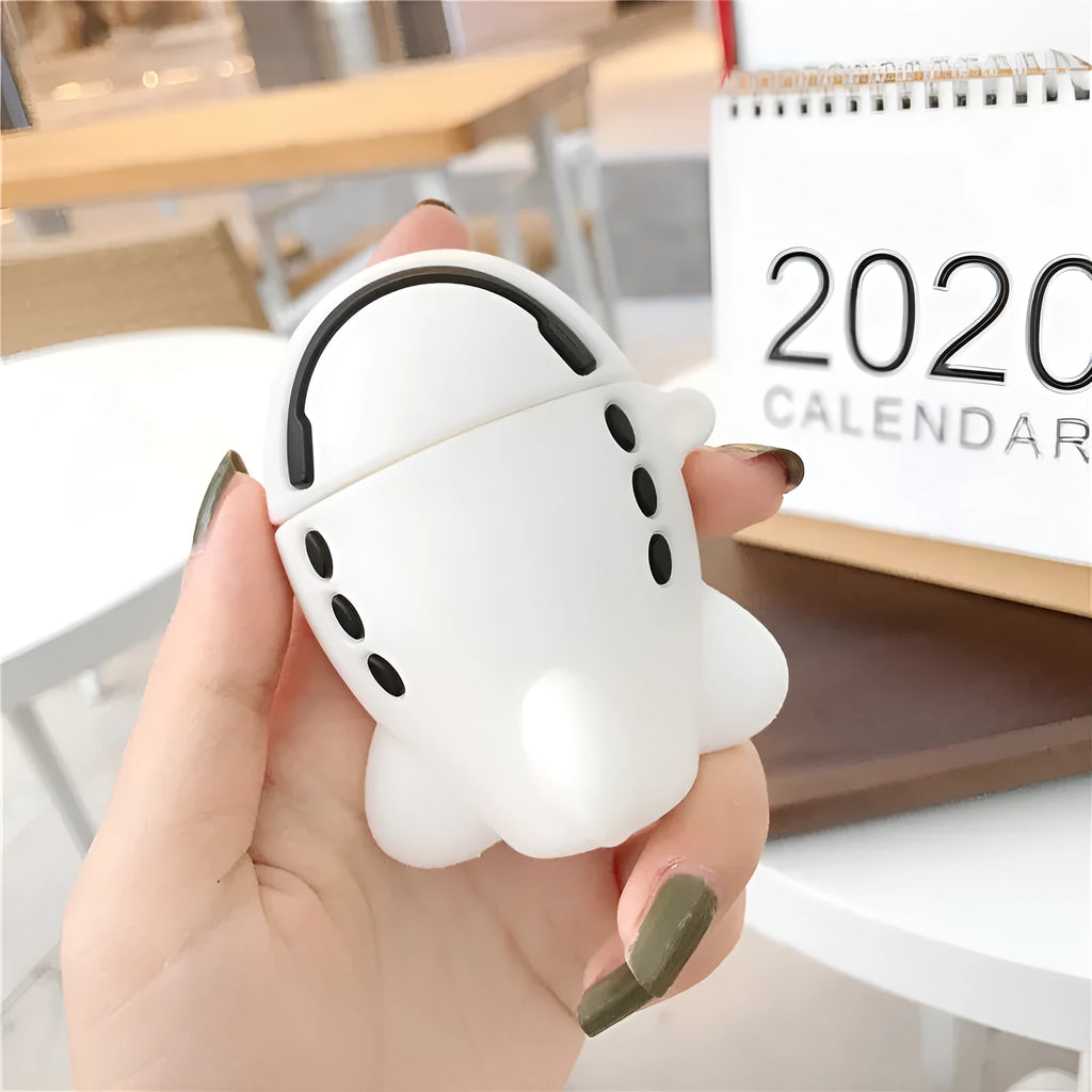 Cartoon aircraft headset design silicone case for Apple AirPods with flip opening and attachment hook