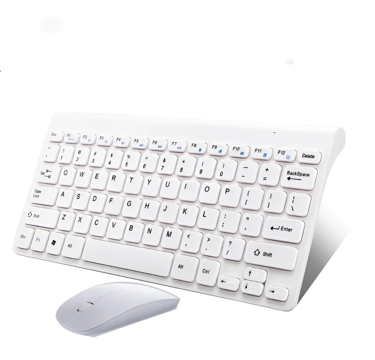 Black and white wireless keyboard and mouse set with 2.4GHz receiver showing 10m range
