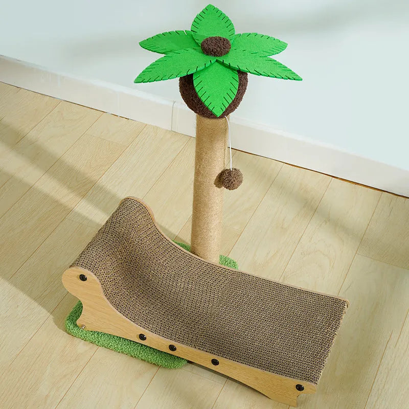 Wooden beach chair design cat furniture with integrated scratch board and climbing frame
