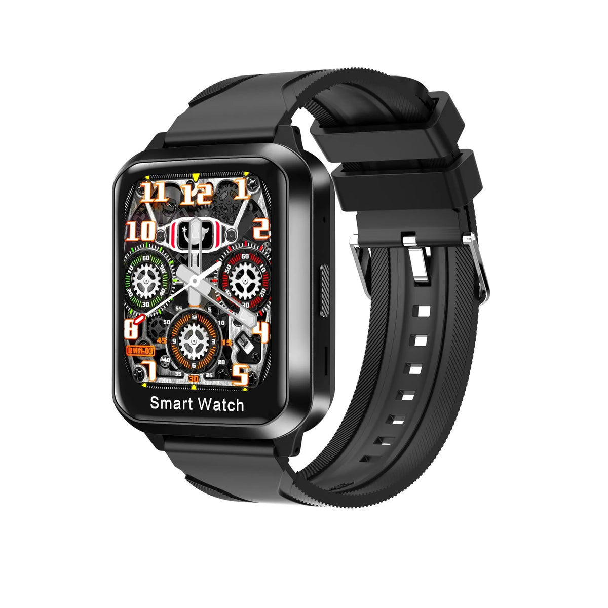 Bluetooth smart bracelet with 1.78-inch touchscreen display on silicone wristband in black colour