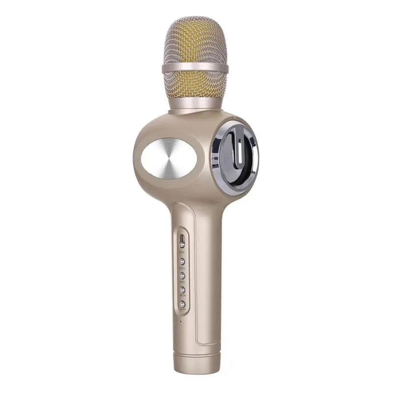 Yaerjia E108 mobile microphone in black, gold, or pink with capacitive pickup and built-in speaker