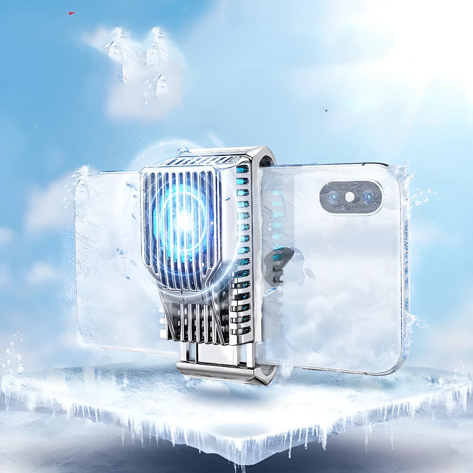 Black mobile phone radiator clip with fan and ceramic plate for cooling smartphones
