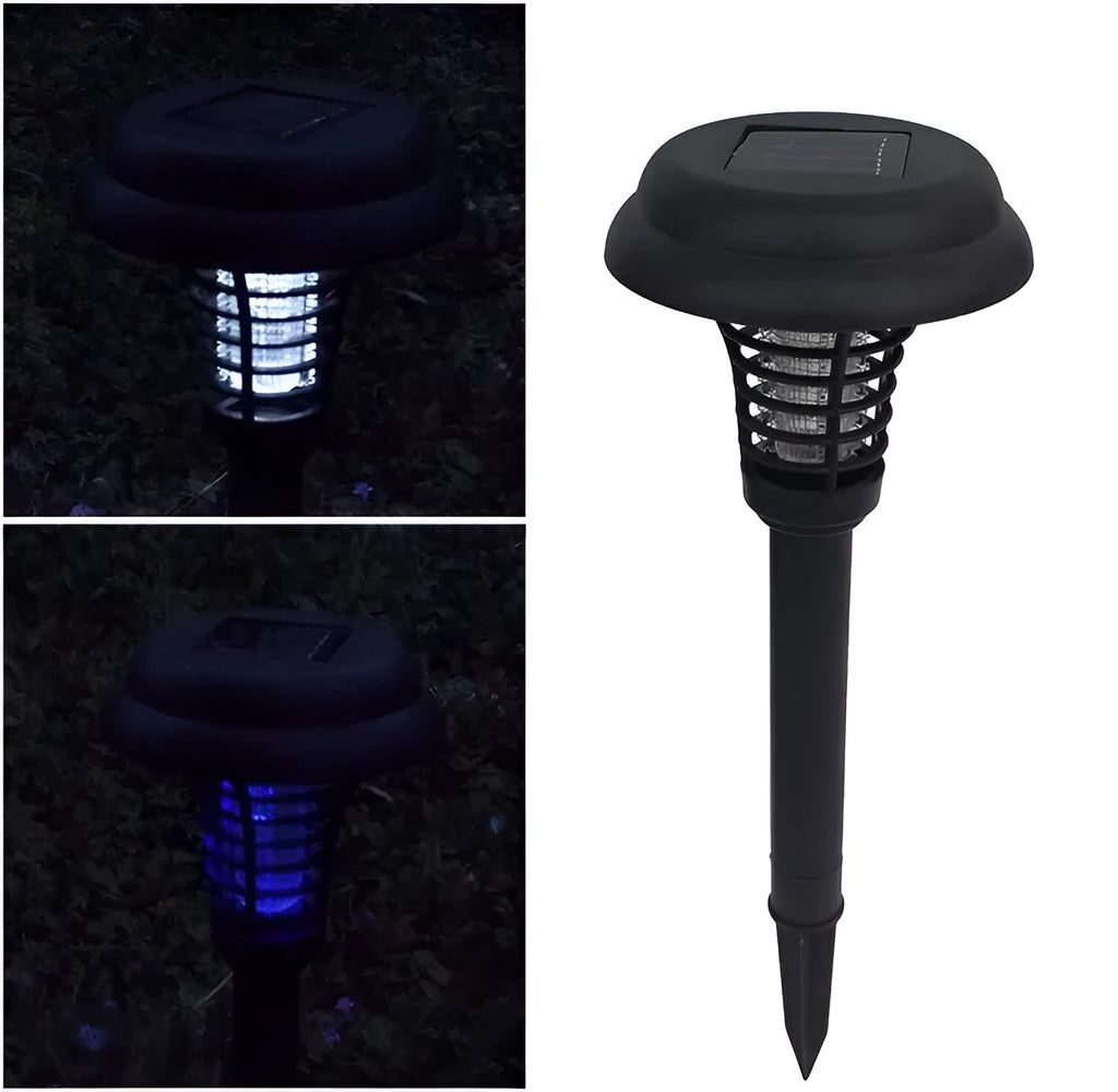 Black solar insect killing mosquito lawn lamp with 42cm height and 14cm diameter lamp head for garden pest control
