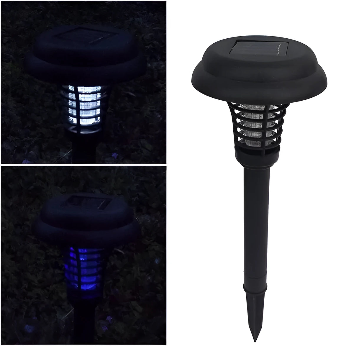 Black solar insect killing mosquito lawn lamp with 42cm height and 14cm diameter lamp head for garden pest control