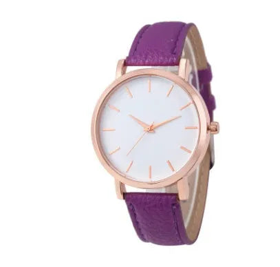 35.5mm quartz watch with alloy case and PU leather strap in various colour options