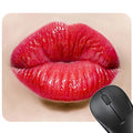Red lips design rubber mouse pad measuring 240x200mm on wooden desk