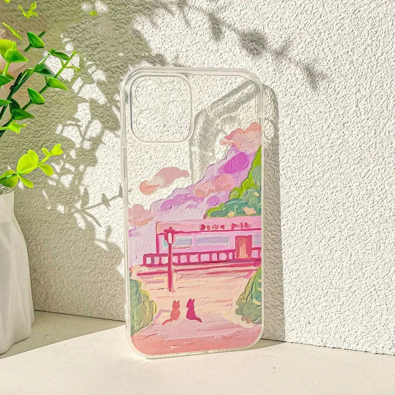 Soft silicone iPhone case with two cat cartoon design on PC material
