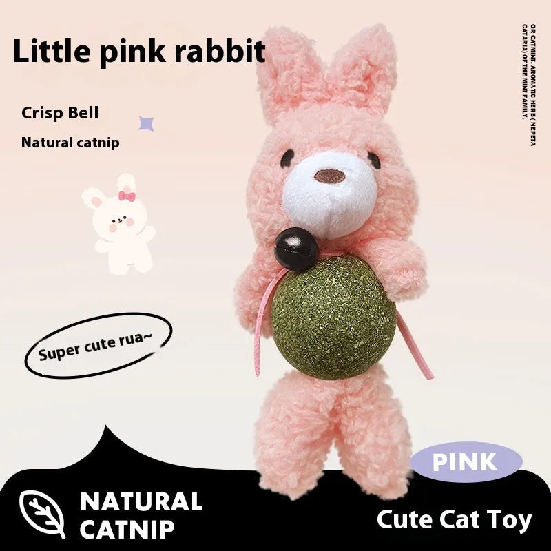 Plush catnip ball toy shaped as a character, showing 15cm height, with mint ball inside.