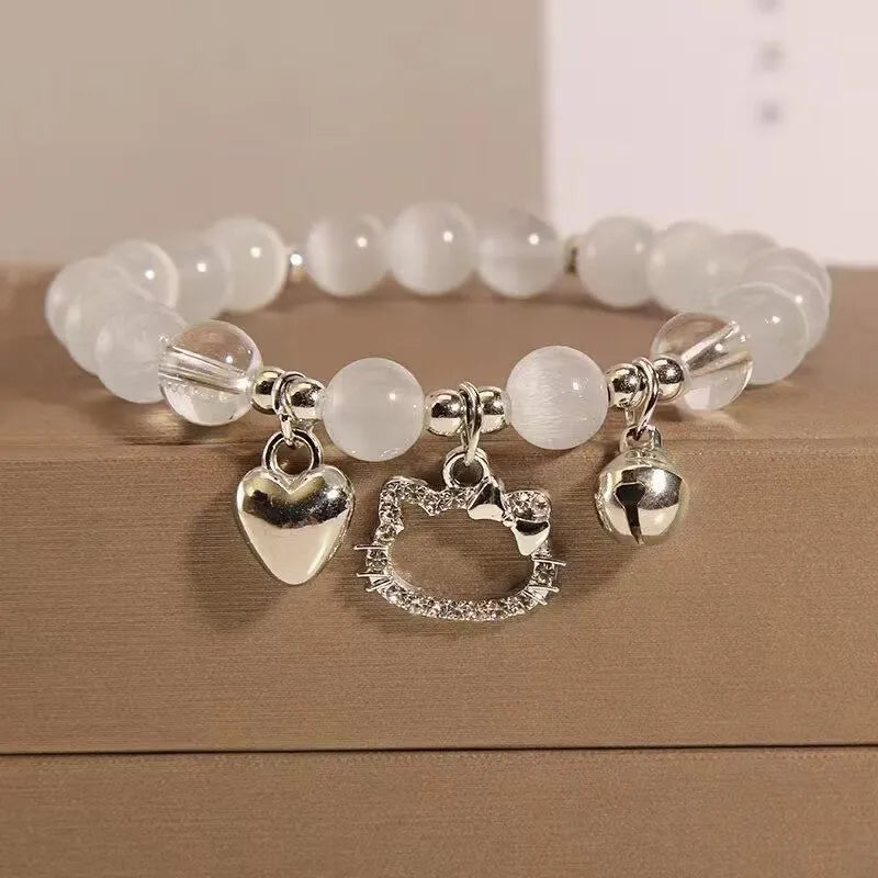 Chinese style handmade glass bead bracelet with bamboo joint elements on a white background.