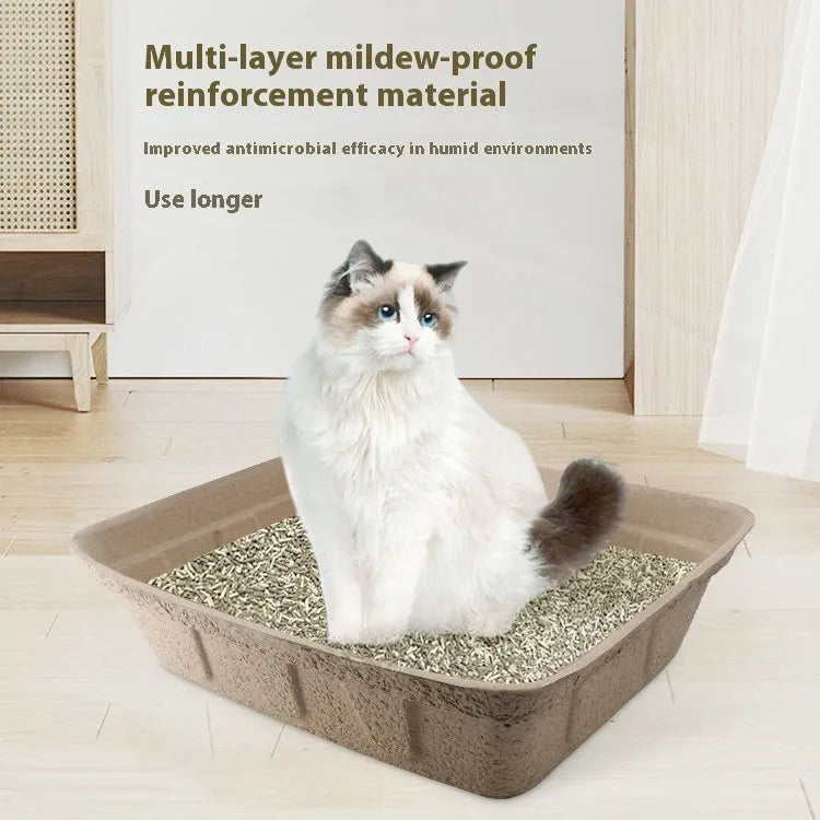 Brown disposable waterproof cat litter box with three size options for small pets.