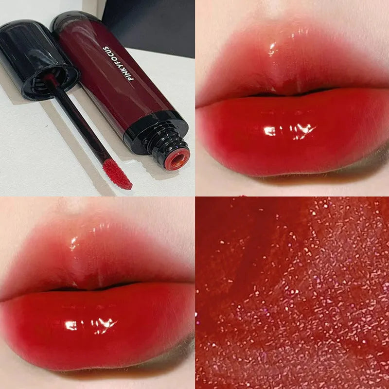 Black Shiny Makeup Mirror Lip Lacquer in six colour options with glossy finish
