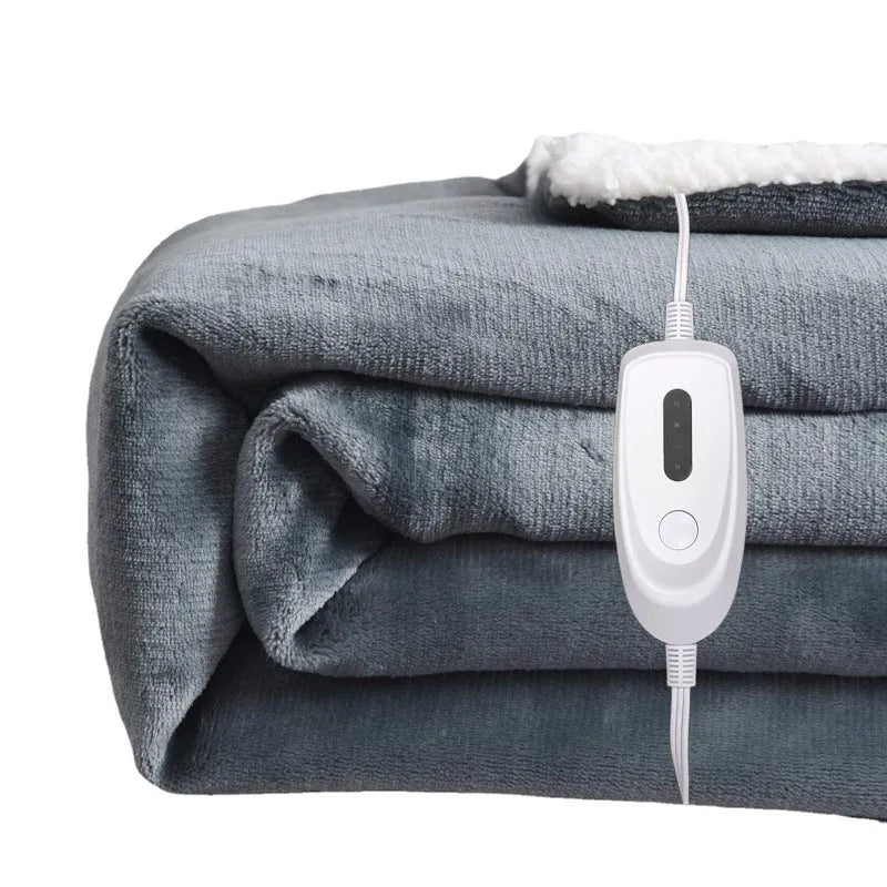 USB electric heating blanket with temperature control showing grey and white colour option