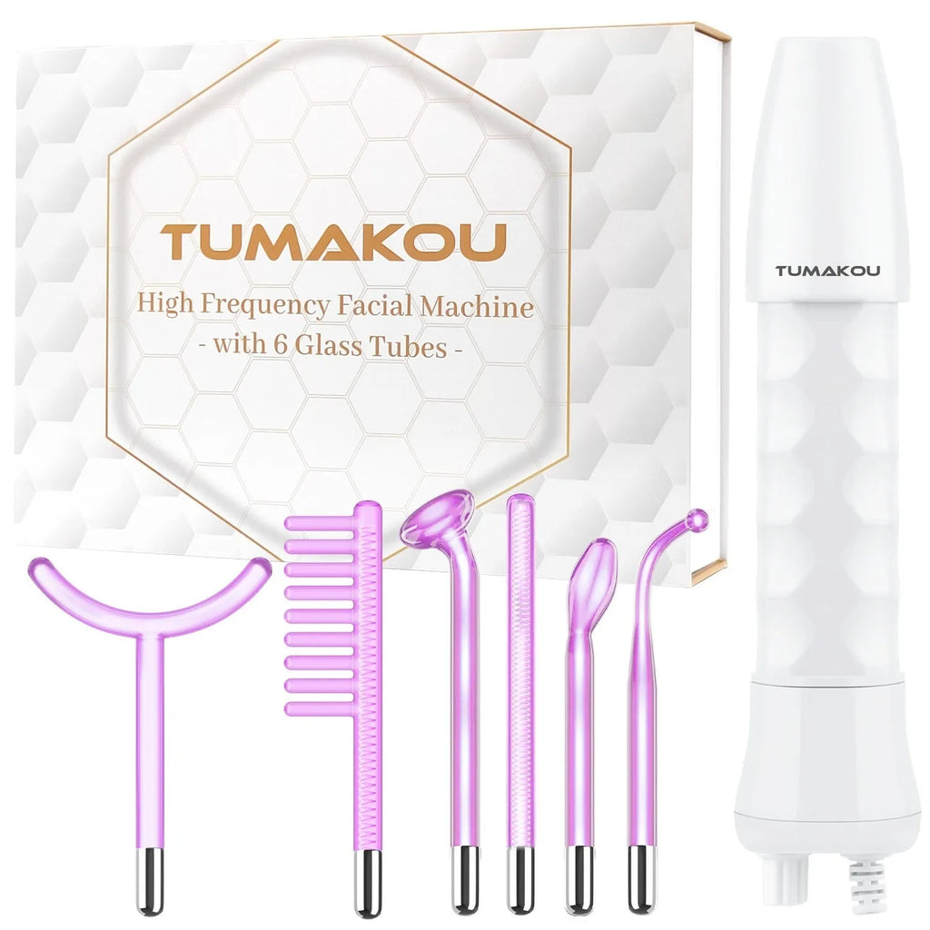 Professional purple high wave electrotherapy rod with six accessory heads for commercial skin treatments.