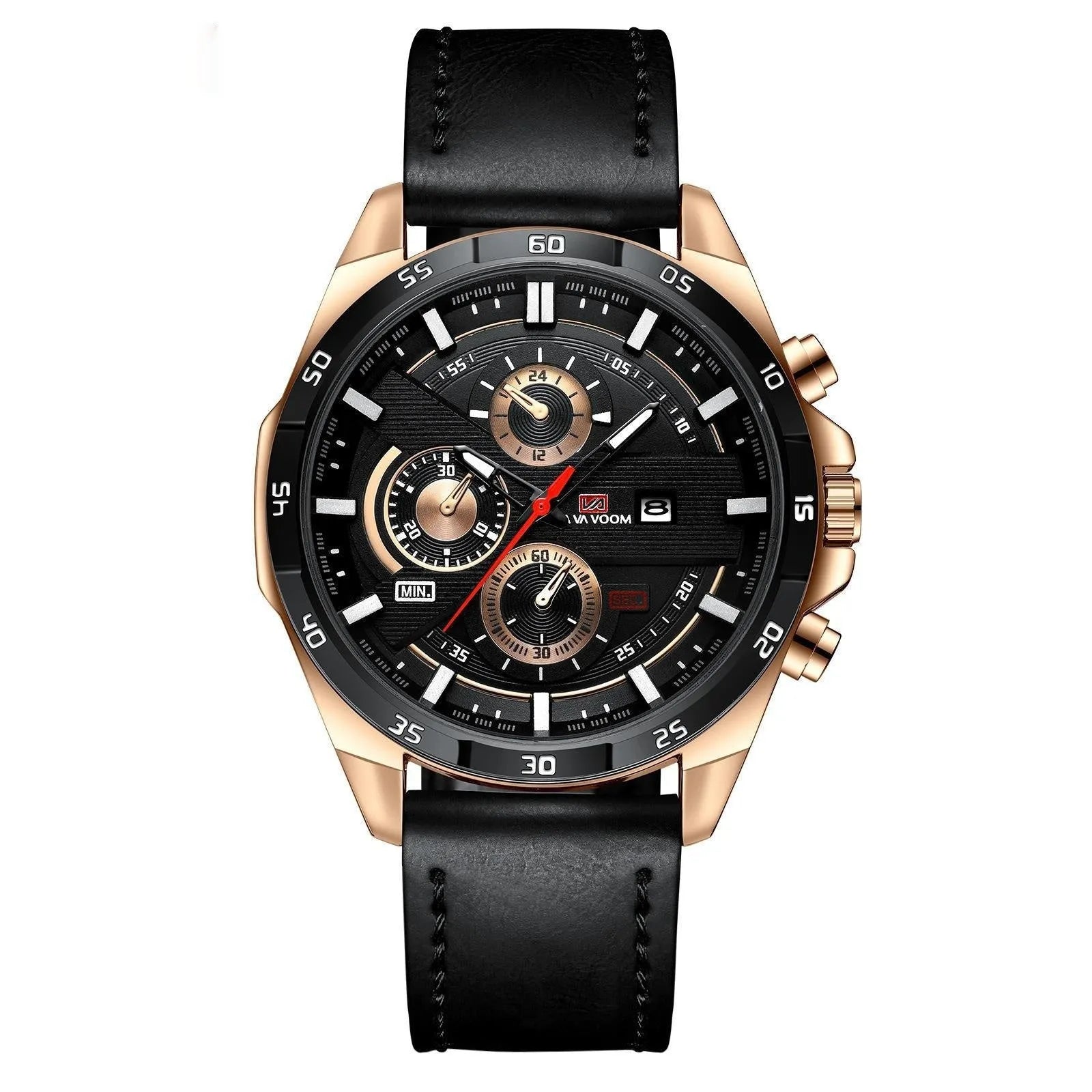 Men's waterproof calendar quartz watch with leather strap and metal case options