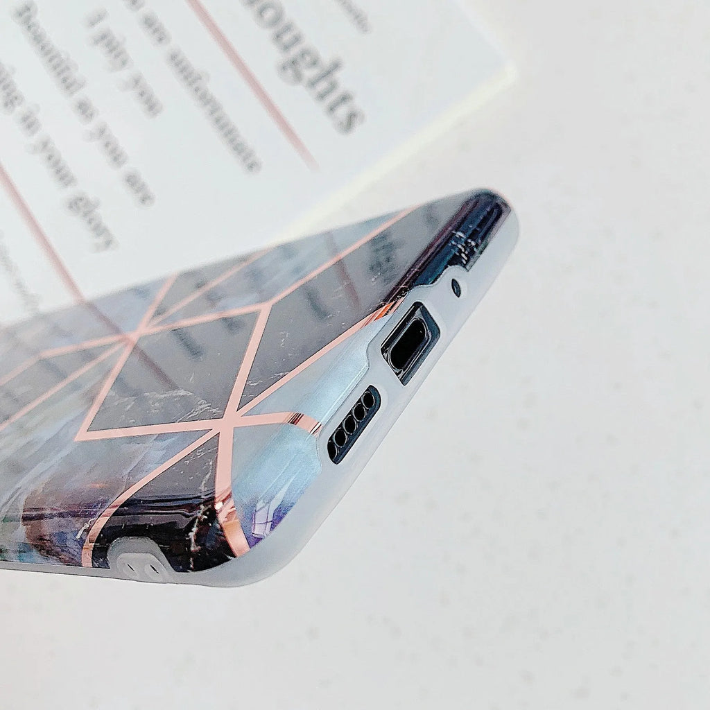 Electroplated marble Huawei phone case in TPU back cover design for Mate and P series smartphones