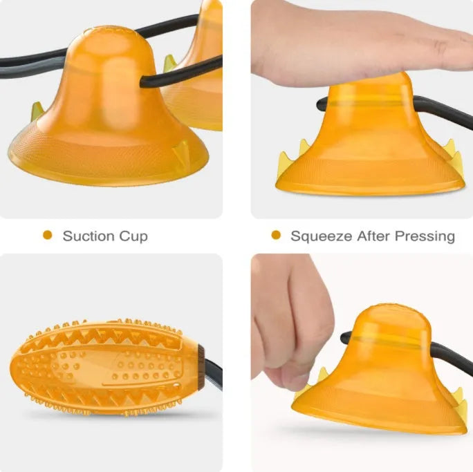 Multifunction dog molar bite toy with double suction cups and tug rope in food-grade TPR rubber