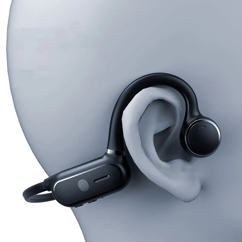 Open-ear Bluetooth wireless headphones with titanium frame in black and white colour options