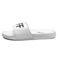 Men's personalised open toe slippers with rubber soles available in black and white colours