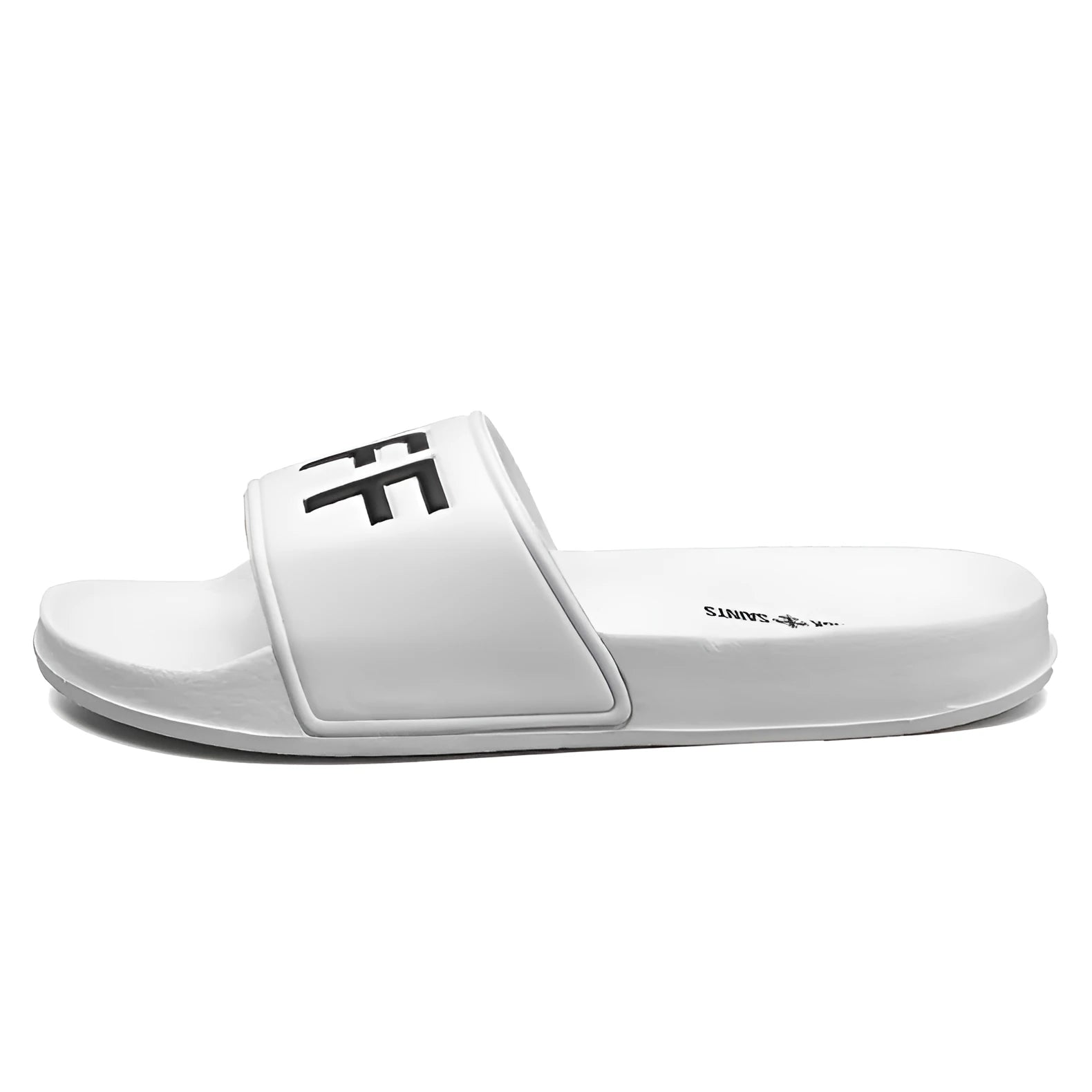 Men's personalised open toe slippers with rubber soles available in black and white colours