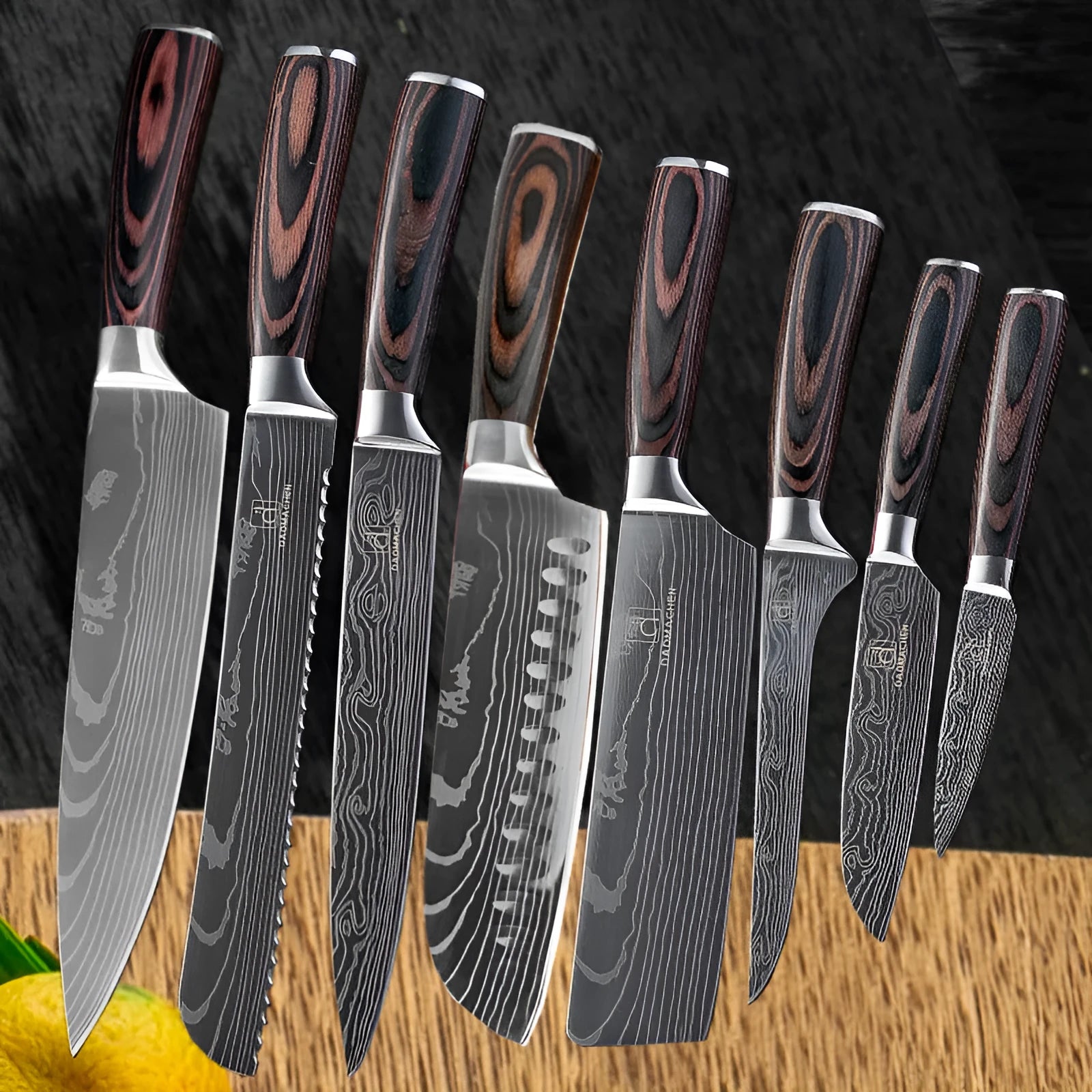 7CR17 Damascus steel chef knife with colour steel handle, 18cm blade