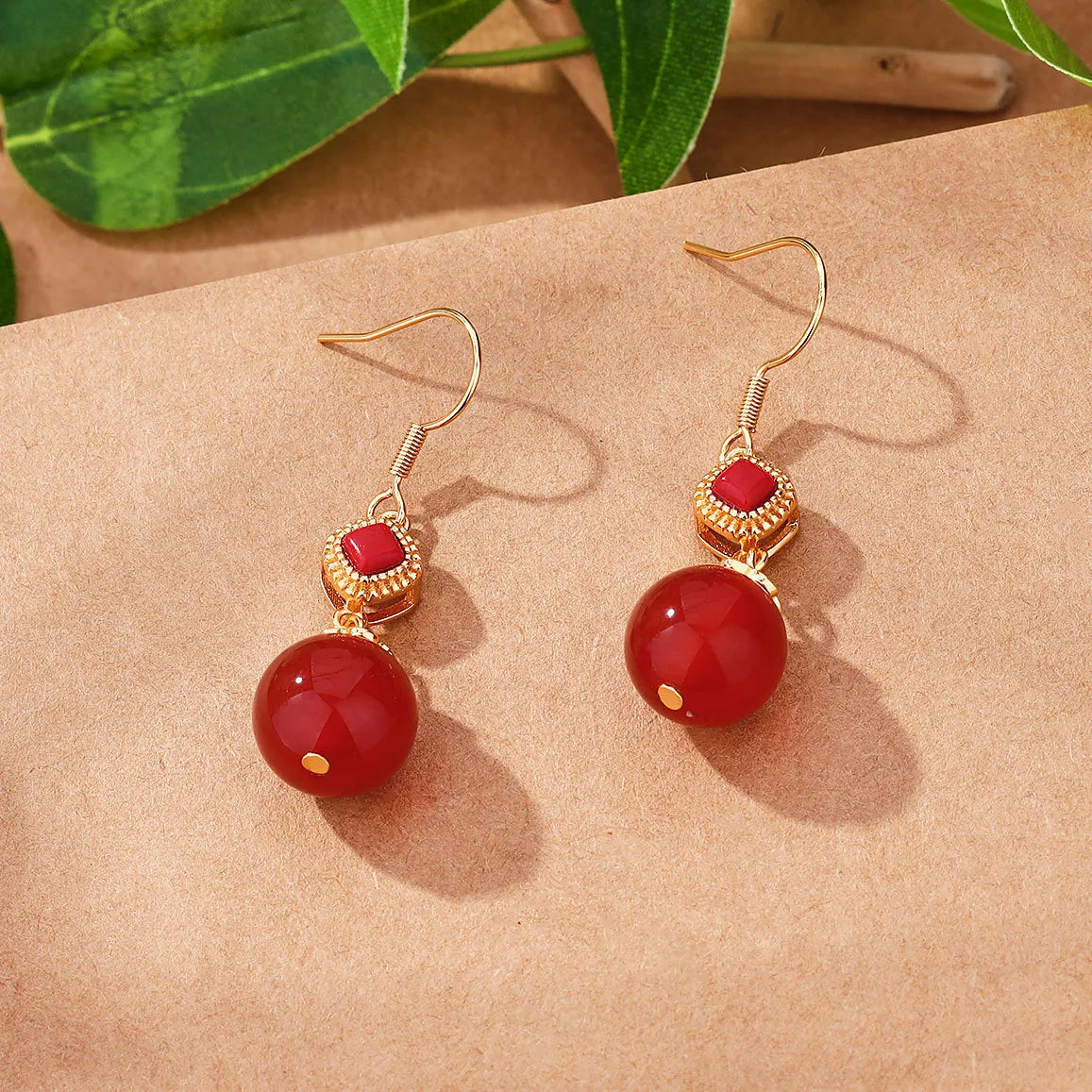 Southern Red Agate round bead earrings with S925 silver inlay and jasper accents